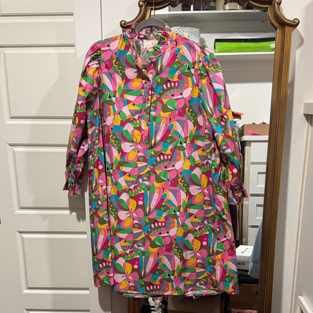 Bright Pink Multicolor Long Sleeve Dress